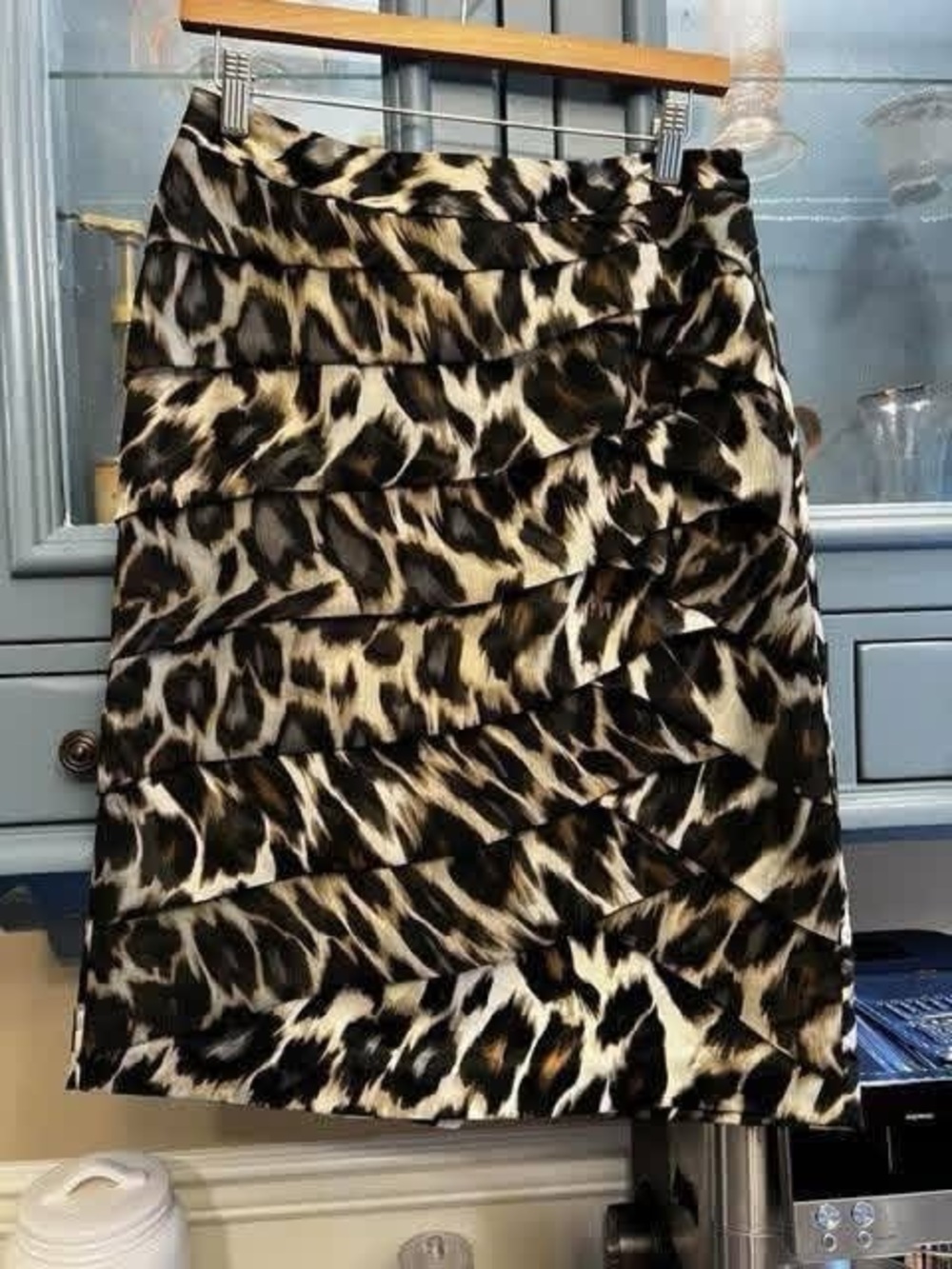 Animal Print Tiered Pencil Skirt - Black & Cream